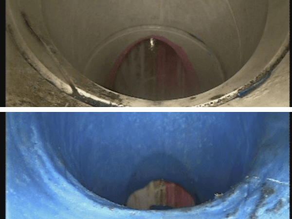 Before and after of Nuflow Blueline Pipe Relining